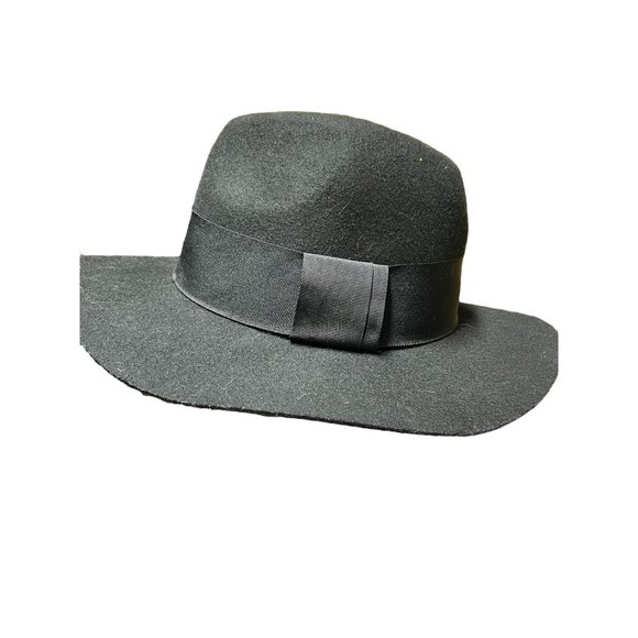 H&M Women Black  Wool Hat Floppy Ribbon Band Size M/56 Fedora - Picture 2 of 5